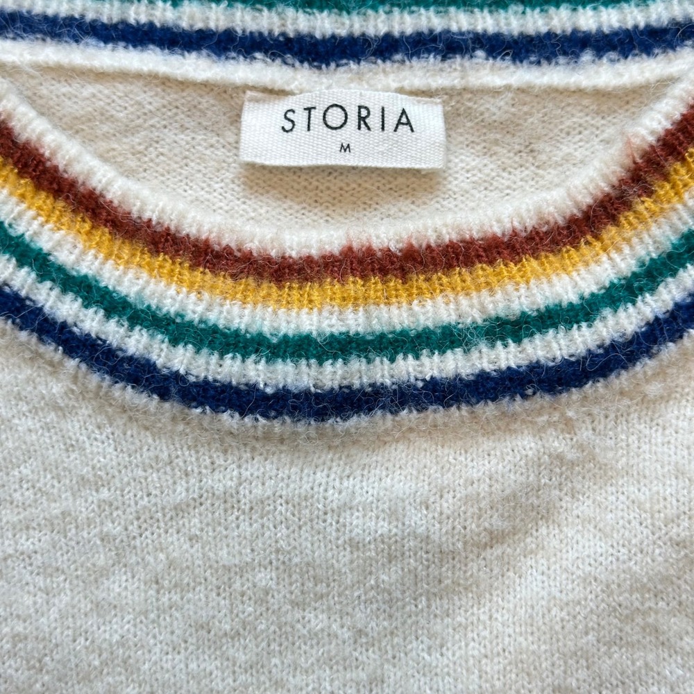 Storia Sweater Oversized Balloon Sleeve Star Embroidered Preppy Americana M - Picture 4 of 7